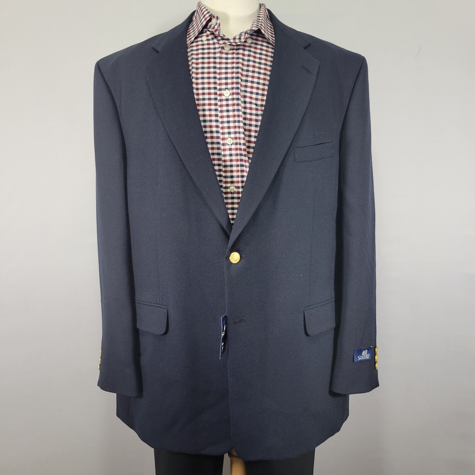 Stafford Men's Sport Coat Blazer Two Button Navy Blue Poly Wool Blend 48l New